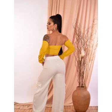 Imagem de cropped sem alça com manga e bojo - luwink