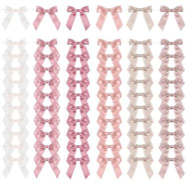 Imagem de LIZLOVESS Laço de fita de cetim rosa empoeirado pré-amarrado de 6 cores para artesanato de 9 cm pequeno rosa empoeirado para decoração de festa de aniversário, casamento, embrulho de presente, sacos