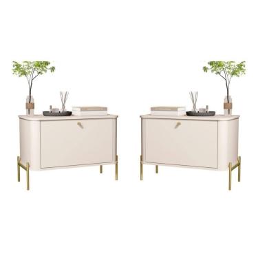 Imagem de Conjunto Mesa De Cabeceira Albania Off White Dourado