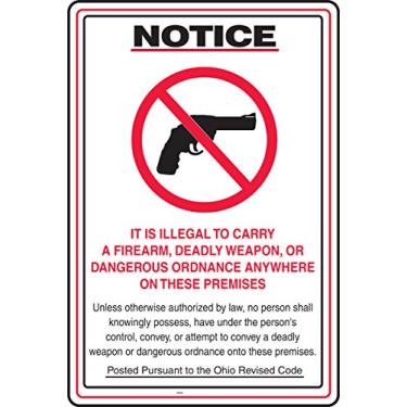 Imagem de Accuform Placa de alumínio MACC547VA, legenda "Notice IT is Illegal to Carry A Firearm, Deadly Weapon, OR...", 45,7 cm de comprimento x 30,5 cm de largura, vermelho/preto em branco