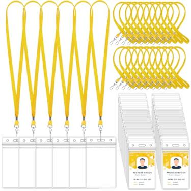 Imagem de Marspark Conjunto de 100 cordões de etiqueta de nome com suporte de identidade, crachás de identificação transparentes, prendedor a granel, porta-cartões de plástico à prova d'água para adultos,
