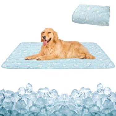 Imagem de SHIAOMIN Cobertor refrescante para cães, 0,35Q-Max lavável e refrescante de verão, adequado para capa de cama, sofá, cama de cachorro para cães e gatos pequenos a grandes (azul, pequeno)