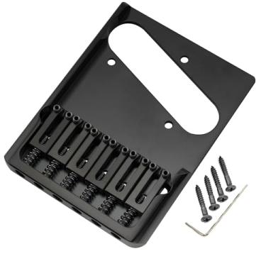 Imagem de Musiclily Ultra 54mm Latão Sólido Ponte Telecaster Assimétrica String-through-body para Guitarra estilo Tele, Preta