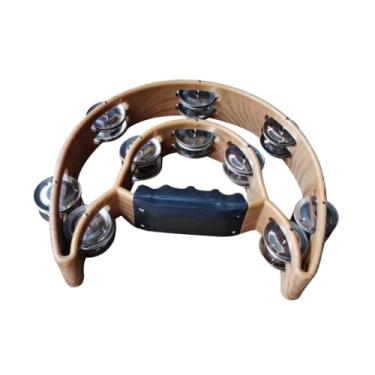 Imagem de Colaxi Pandeiro musical de duas fileiras, pandeiro meia-lua, suprimentos, sino de mão compacto, guizos de metal para jogos, concertos, festas KTV para