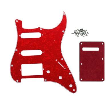Imagem de ROZILO Conjunto de placa traseira de guitarra com 11 furos Red Pearl Strat HSS Pickguard para Fender EUA/México, peça de guitarra Stratocaster padrão