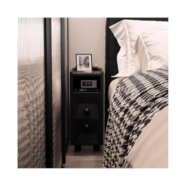 Imagem de Mesa De Cabeceira Estreita De Madeira Maciça Com Rodas Universais, Mesa De Cabeceira Moderna Para Sofá, Dormitório E Espaços Pequenos(Black,7x15x20")
