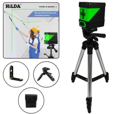 Imagem de Nível Laser 2 Linhas Verde Tripé Alumínio Suporte Esquadro Prumo - Hil