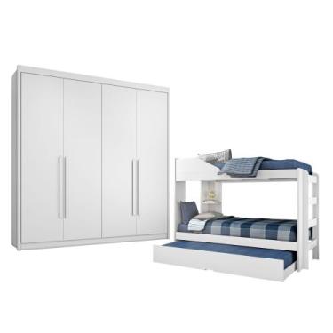 Imagem de Conjunto Treliche Solteiro Siena e Guarda Roupa Casal 4 Portas 4 Gavet