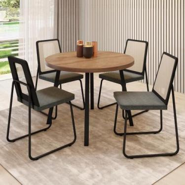 Imagem de Conjunto Sala de Jantar 4 Cadeiras Varese Carraro Nogal e Preto