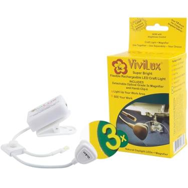 Imagem de ViviLux Luz de artesanato flexível super brilhante - com 5 cm redonda sem distorção 3X lupa de grau óptico e clipe manual