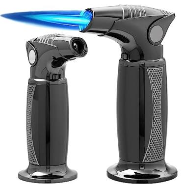 Imagem de Tocha de butano, isqueiro de cozinha com uma mão com chama ajustável para churrasco, cozimento, creme brulee, artesanato e soldagem, acabamento de esmalte assado de qualidade (gás butano não incluído)
