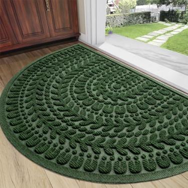 Imagem de RORA Tapete de porta meio círculo, tapete de porta frontal, tapetes de boas-vindas de entrada externa, capacho semicircular, para ambientes externos, meio redondo, tapetes de porta para garagem, patas