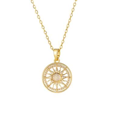 Imagem de Colar feminino com pingente de sol redondo CZ banhado a ouro 14K delicado cristal celestial colar de corrente ajustável confortável elegante aniversário feriado aniversário joia presente 45,7 cm
