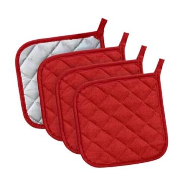 Imagem de Fenteer 4 peças de pegadores de panela de cozinha, almofadas quentes, laváveis ​​à máquina, 6,89 x 6,89 polegadas, porta-copos para cozinha, assar, cozinhar, Vermelho