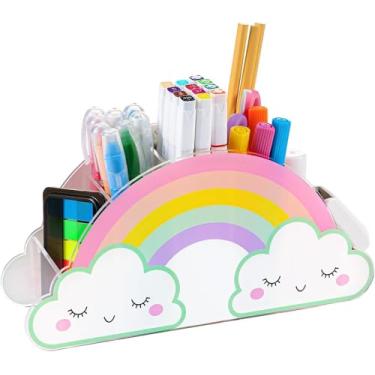 Imagem de Porta-lápis arco-íris para mesa, suporte de caneta de acrílico, organizador de suprimentos de arco-íris para casa, sala de aula, escritório, armazenamento de arte, artigos de papelaria, organizador de
