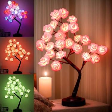 Imagem de Tabletop Bonsai Tree Colorful 18" 24 LED Rose Flower Tree with 18 Colors Changing Remote, Table Lamp for Girls Teens, Multi Color Light Decorative Desk Tree for Home Party Wedding Bedroom