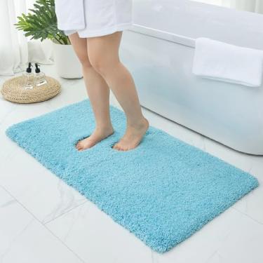 Imagem de Ruggnovea Tapetes de banheiro azul-petróleo 61 x 122 cm lavável à máquina para piso de banheiro tapete de banho espesso e macio absorvente para banheira tapete antiderrapante para chuveiro
