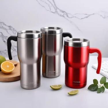 Imagem de Caneca Térmica Parede Dupla em Aço Inox Vermelha 800ml com Tampa Rosqueável - Estilo Minimalista