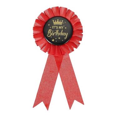 Imagem de PATIKIL Fita de aniversário de 15 cm x 7,6 cm, broche de crachá de folha de flandres em tecido It's My Birthday Pin para decoração de festa, acessório de celebração, preto/vermelho escuro