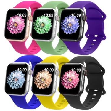 Imagem de RQQ Pacote com 6 pulseiras esportivas de silicone líquido compatíveis com Apple Watch séries 11, 10, 9, Ultra, 8, 7, 6, 5, 4, 2, 1 SE 3, 6, 5, 4, 2, 1 e SE 3, 6