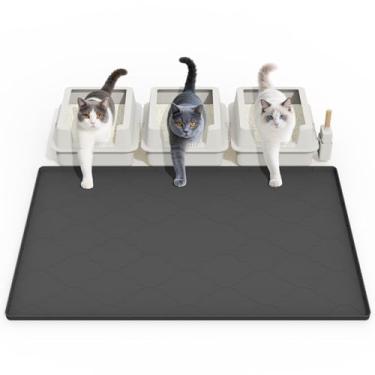 Imagem de Tapete de gato para caixa de areia, 96,5 cm x 66 cm grande tapete de silicone para armadilha de areia para gatos, fácil de limpar para controle de dispersão, macio em patas de gatinho, impermeável, à