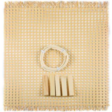 Imagem de Leinuosen Kit de reparo de assento de vime com correias de bengala prensada 45,7 cm x 45,7 cm malha 1,8 m de ranhura nº 8,5 e 5 cunhas de madeira para projetos de decoração de casa, móveis, cadeiras