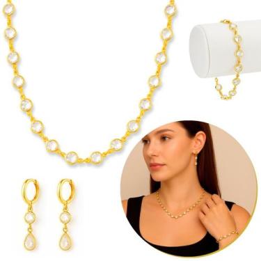 Imagem de Kit Conjunto Colar Bolinha Banhado Com Pulseira Brinco Feminino - Enca