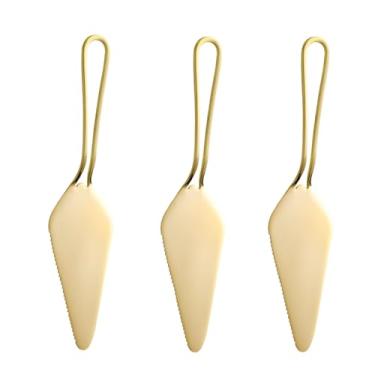 Imagem de Ymeibe Suporte de torta de aço inoxidável 430 para servidor de bolo, espátula triangular com borda serrilhada para assar bolos de pizza, seguro na lava-louças (ouro/3 peças)