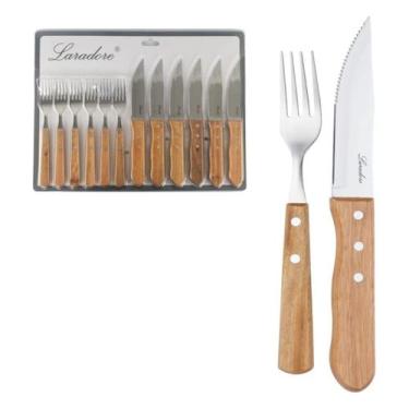 Imagem de Talheres de Churrasco Faca Jumbo - Inox e Madeira (12 Peças) - Larador