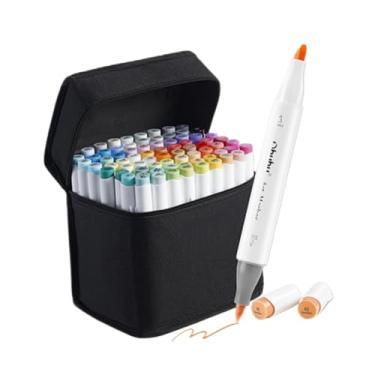 Imagem de Marcadores de arte colorida de ponta dupla, 48 cores com estojo de transporte para pintura, esboço, caligrafia, desenho, marcadores de pincel, cabeça dupla, canetas marcadoras permanentes para