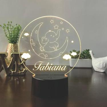 Imagem de Luminaria em acrilico de led infantil personalizada com nome tema elef
