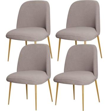Imagem de 4pcs Curved Back Upholstered Dining Chair Covers, Armless Stretch Chair Cover, Reusable Protector Dining Chair for Office Dining Room Banquet Home Party Decor(Khaki)