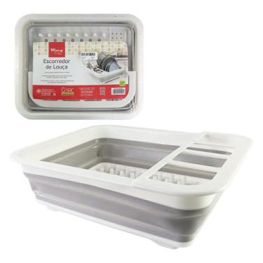 Imagem de Escorredor de Louças Dobrável em Silicone, 36 x 30 x 11,5cm, Retrátil com Suporte para Talheres