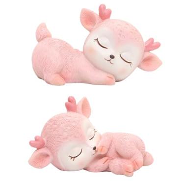 Imagem de UPKOCH 2 Enfeites De Veado, Mesa Em Resina Com Desenho Animado, Estatuetas Rena Miniatura Rosa Para Casa, Escritório, Decoração Bolo, Chá Bebê Na Floresta, Natal