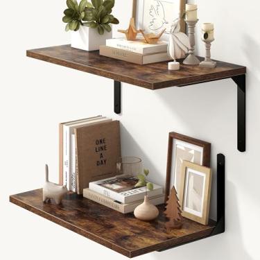 Imagem de Prateleiras flutuantes para parede, conjunto de 20 prateleiras flutuantes de 30 cm, prateleira montada na parede com suportes de metal, prateleira de parede de madeira rústica para banheiro, cozinha e