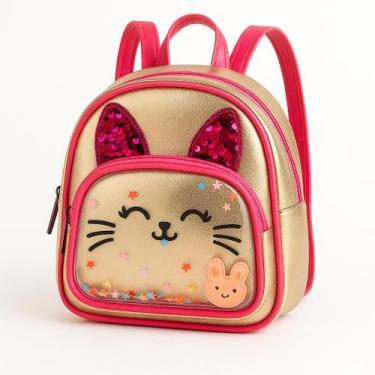 Imagem de Mochila Infantil Gatinha com Lantejoulas, Bolso Transparente e Detalhe