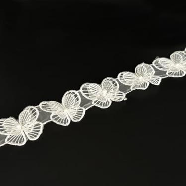 Imagem de Borboleta vintage de 1 jarda com contas de pérolas, fita de renda bordada com apliques de costura para roupas de vestidos, chapéu de fantasia, decoração de festa em casa (branco, 1 jarda)