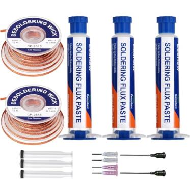 Imagem de Lesnow Trança de pavio de solda e pasta de fluxo de solda, sem fluxo de solda limpo (10 cc), ferramenta de remoção de solda, trança de pavio de dessoldagem de 3 m para reparo eletrônico para desmontar