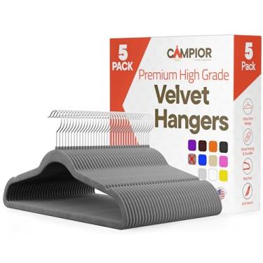 Imagem de Campior Cabides de veludo – Conjunto de cabides resistentes para organizar ternos, vestidos, casacos e roupas, comporta até 4,5 kg, com gancho giratório de 360 graus e entalhes de ombro