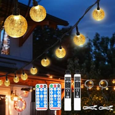 Imagem de SMY Lighting 15,9 m x 2 luzes recarregáveis de 50 LED globo de cristal para uso externo/interno, operado por bateria com controle remoto e temporizador, cordão de luzes à prova d'água, 8 modos de