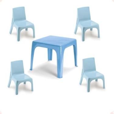 Imagem de Mesinha Pequena Infantil Azul + 4 Cadeira Poltrona Educativa - Injepla