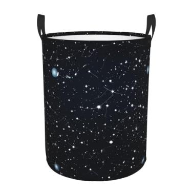 Imagem de Cesto de lavanderia com padrão de constelações e estrelas, dobrável, impermeável, cesto de armazenamento de roupas com alças, pano Oxford, organizador de brinquedos, cesta para banheiro, lavanderia