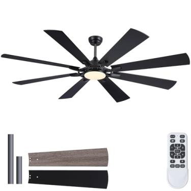 Imagem de SHIHOT Ventilador De Teto Grande De 72 Polegadas Com Luz E Controle Remoto, Luzes De Ventilador Pretas Internas/Externas Para Pátios, Ventilador De Teto Moderno De Sala De Estar Com Led, Motor Dc Si