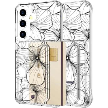 Imagem de Hungo Capa carteira compatível com Samsung Galaxy S24+ Plus e S25+ Plus com suporte para cartão, ultrafina, fofa, designer feminino, capas para airbag para mulheres e meninas (arte de linha floral