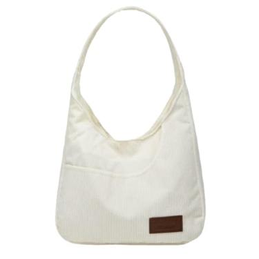 Imagem de Bolsa de ombro de veludo cotelê inverno outono moda crescente Hobo bolsa feminina masculina alça larga bolsa de mão cor sólida 2025, B - bege, One Size