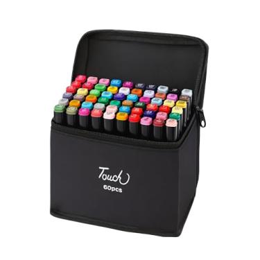 Imagem de Conjunto Canetas Kit 60 Cores Marcadores Ponta Dupla Permanente Estojo Case