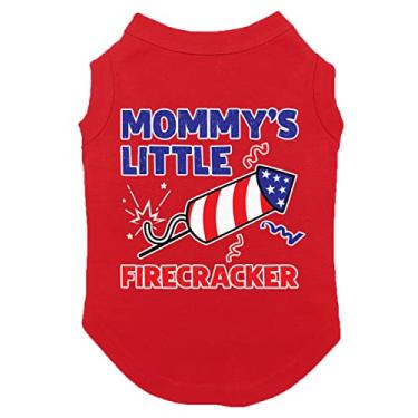 Imagem de Mommy's Little Firecracker – Camiseta para cachorro Dia da Independência dos EUA 4 de julho (vermelha, grande)