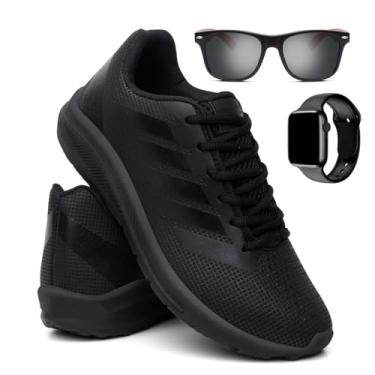 Imagem de Tênis Masculino Esporte Caminhada Corrida Ultra Leve e Macio + Óculos + Relógio - Preto/39