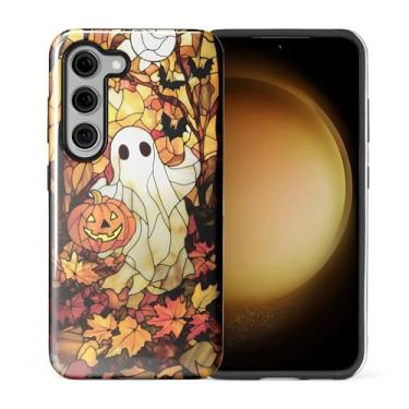 Imagem de Toulas Capa para Samsung Galaxy S23, capa rígida de camada dupla híbrida resistente a arranhões, fantasmas e abóboras de vidro colorido de Halloween
