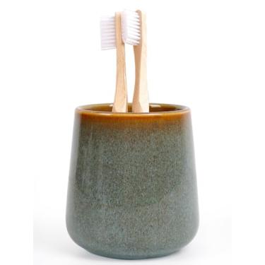 Imagem de INGOFIN Copo de suporte de escova de dentes de cerâmica, suporte de pasta de dente de 340 g para banheiro e bancada, organizador para cosméticos, maquiagem, lápis de escritório, para apartamento de